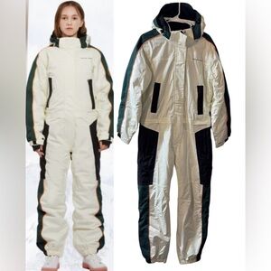 Mous One Ski Suit Snowsuit Womens Medium white black green orange snowboarding